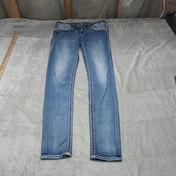 Rock Revival Denim - Rock Revival Jeans Womens 29x30 Blue Oliana Skinny Rhinestone Embellished Casual